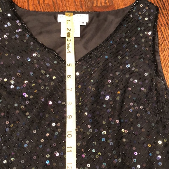Adrienna Appell Black sequins on silk. even top M - Picture 9 of 10